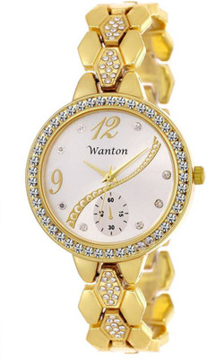 Wanton Gold crystal studded chronograph bracelet strap beautiful women Watch - For Girls