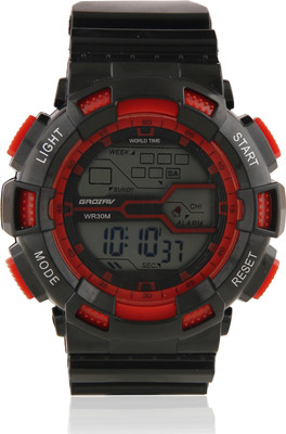 

Grozav Black Digital Sports Watch With Red Ring and With 3 Color LCD Luminous Display For Men and Women - 9703 Watch - For Men