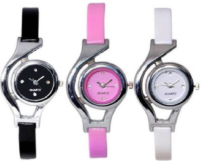 

Glamexy Round and unique design glory blue pink black combo of 3 watch for women Watch - For Girls