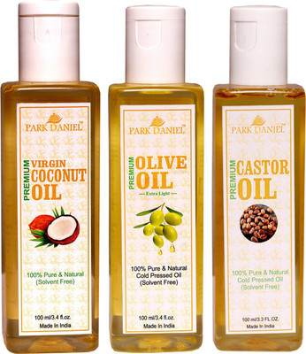 

Park Daniel Premium Virgin Coconut oil, Olive oil and Castor oil combo of 3 bottles of 100 ml(300ml)(300 ml)