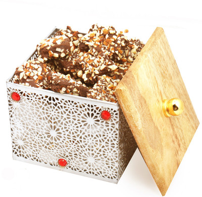 

Ghasitaram Gifts Silver Wooden English Brittle Chocolate Box Brittles(500 g)