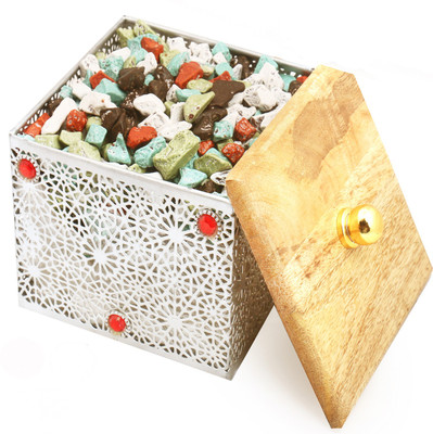 

Ghasitaram Gifts Silver Wooden Stone Chocolate Box Brittles(400 g)
