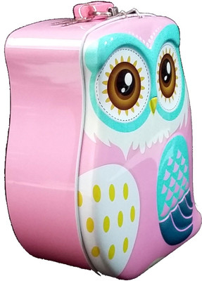 

TECHNOCHITRA CUTE OWL METAL PIGGY BANK WITH LOCK AND KEYS FOR KIDS Coin Bank(Pink)