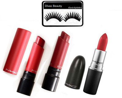 

divas beauty Eyelashes&Mac Liptensity Lipstick two different Shade&Mac Matte Finish Red Lipstick(Set of 4)