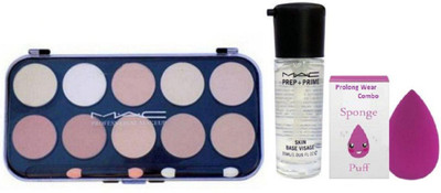 

Pro longwear combo Sponge Puff&Mac Professional 10 Shade Concealer Palette&Prep+Prime Primer Skin Visage(Set of 3)