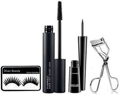 

divas beauty eyelashes& Zoom Fast Black Lash Mascara & Liquid Last Eyeliner & eyelashes curler(Set of 4)