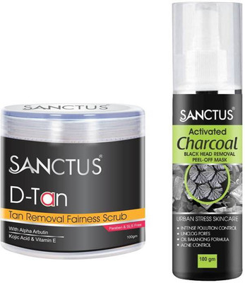 

SANCTUS D-TAN Tan Removal Fairness Scrub & Activated Charcoal Black Head Removal PEEL - OFF Mask Combo (100gm + 100gm)(Set of 2)