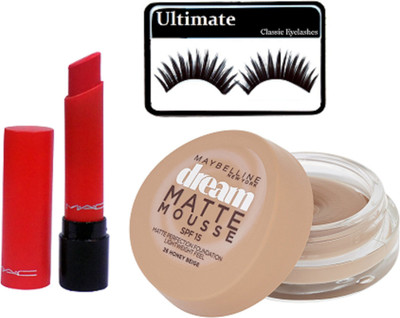 

Ultimate Eyelashes, Maybelline Mousse Foundation, Liptensity Lipstick Of Mac(Set of 3)