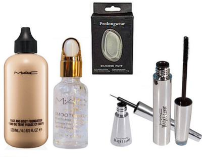 

Pro longwear combo Silicon Puff&Face&Body Foundation&Smooth Perfecting Primer&Brooke Candy Eyeliner&Mascara(Set of 5)