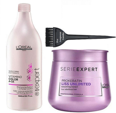 

Pro longwear combo Of Hair Brush, L'oreal Vitamino A-OX Color Hair Shampoo 1500ml With SerieExpert Pro+Keratin Liss Unlimited Masque(Set of 3)