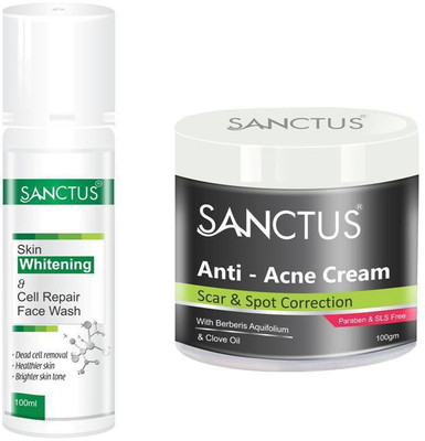 

SANCTUS Skin Whitening & Cell Repair Face Wash AND Anti - Acne Cream Combo ( Acne Treatment Kit) - 100ml + 100gm(Set of 2)