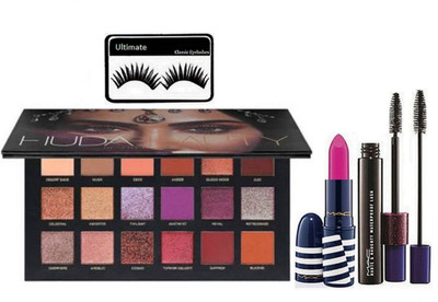 

divas beauty eyelashes & Desert Dusk Eyeshadow 18 Shades Palette& Haute&Naughty Waterproof Lash Mascara&mac Pink Shade Lipstick(Set of 4)