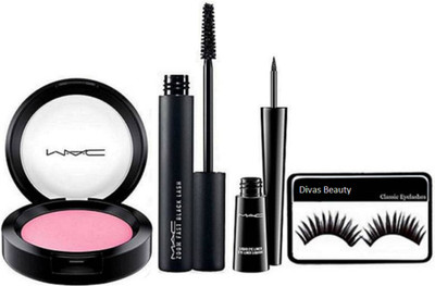 

divas beauty Eyelashes & Mac Pink Shade Blusher & Mac Zoom Fast Black Lash Mascara & Mac Liquid Last Eyeliner(Set of 4)