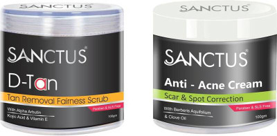 

SANCTUS D-TAN Tan Removal Fairness Scrub & Anti - Acne Cream Combo ( 100gm + 100gm)(Set of 2)