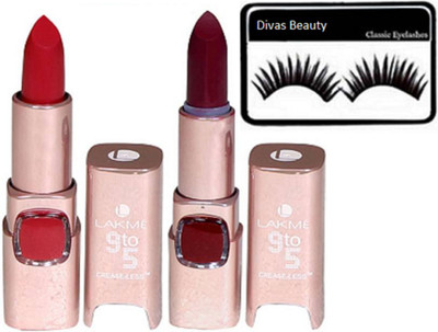 

divas beauty Eyelashes &9 to 5 Russian Red Lipstick & maroon Lipstick(Set of 3)