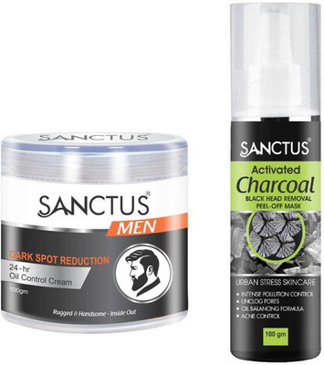 

SANCTUS ark Spot Reduction 24-hr Oil Control Cream For Men & Activated Charcoal Black Head Removal PEEL - OFF Mask Combo (100gm + 100gm)(Set of 2)