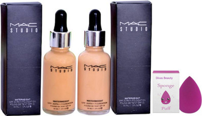 

divas beauty Sponge puff & Mac studio waterweight spf 30 foundation set of 2(Set of 3)