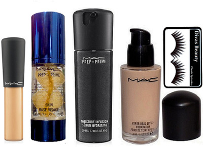 

divas beauty Eyelashes, Prep - Prime Moisture Ifrusion Face Serum & Primer, Hyper Real SPF 15 Foundation, Mineralize Cencealer(Set of 5)