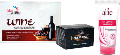 

Skin Alive Wine Age Reducing Facial kit & Dimond Skin Polishing Bleach with Alite oil control Face wash Combo(Set of 3)