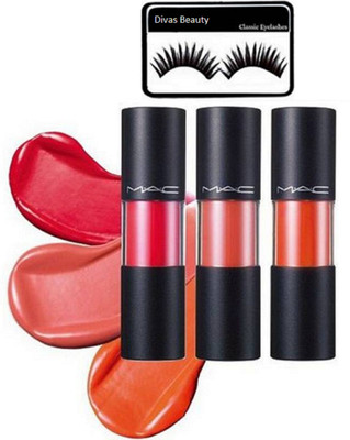 

divas beauty Eyelashes&Mac Versicolor Stain Encre A' Lip Gloss Liquid Leavres 24 ml Pack of 3(Set of 4)