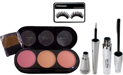

Ultimate Eyelashes, 3 Shade Blusher Compact Multi Color, Brookcandy Eyeliner & Mascara(Set of 4)