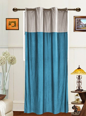 33% OFF on Dekor World 215 cm (7 ft) Polyester Door Curtain Single Curtain(Solid, Silver, Blue)