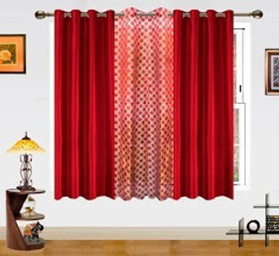 3% OFF on Dekor World 150 cm (5 ft) Polyester Window Curtain (Pack Of 3)(Geometric, Maroon)