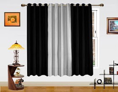 3% OFF on Dekor World 150 cm (5 ft) Polyester Window Curtain (Pack Of 3)(Printed, Silver, Black)