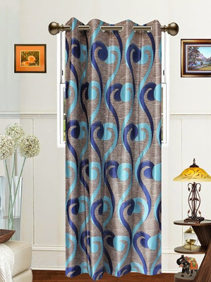11% OFF on Dekor World 215 cm (7 ft) Polyester Door Curtain Single Curtain(Striped, Blue)