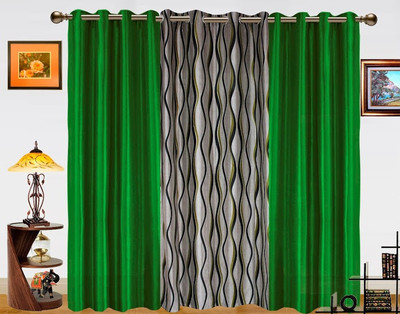 10% OFF on Dekor World 150 cm (5 ft) Polyester Window Curtain (Pack Of 3)(Printed, Green)