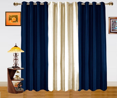 Dekor World 274.32 cm (9 ft) Polyester Long Door Curtain (Pack Of 3)(Printed, White, Blue) Dekor World 274.32 cm (9 ft) Polyester Long Door Curtain (Pack Of 3)(Printed, White, Blue)