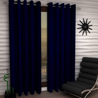 Phyto Home 213 cm (7 ft) Polyester Semi Transparent Door Curtain (Pack Of 2)(Solid, Navy Blue)
