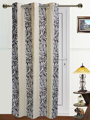 17% OFF on Dekor World 275 cm (9 ft) Polyester Long Door Curtain Single Curtain(Striped, Brown)