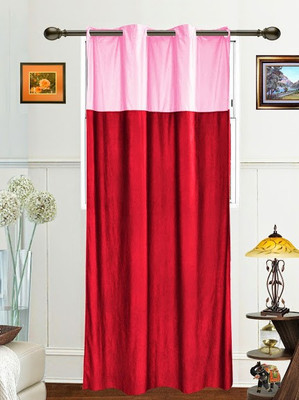 33% OFF on Dekor World 225 cm (7 ft) Polyester Door Curtain Single Curtain(Striped, Maroon, Pink)