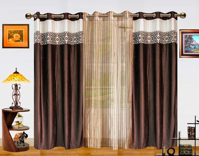 Dekor World 215 cm (7 ft) Polyester Door Curtain (Pack Of 3)(Solid, Brown, Beige) Dekor World 215 cm (7 ft) Polyester Door Curtain (Pack Of 3)(Solid, Brown, Beige)