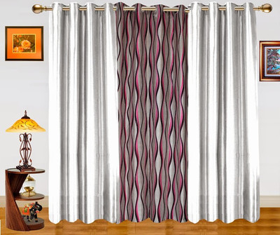 11% OFF on Dekor World 215 cm (7 ft) Polyester Door Curtain (Pack Of 3)(Geometric, Silver, Maroon)
