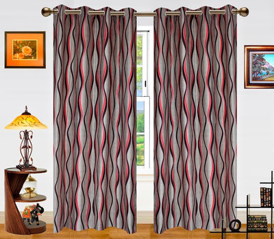 6% OFF on Dekor World 275 cm (9 ft) Polyester Long Door Curtain (Pack Of 2)(Geometric, Peach)