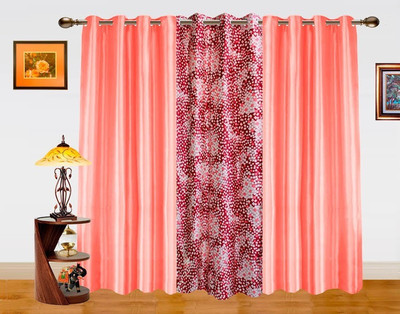 7% OFF on Dekor World 275 cm (9 ft) Polyester Long Door Curtain (Pack Of 3)(Geometric, Peach)