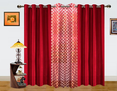 6% OFF on Dekor World 275 cm (9 ft) Polyester Long Door Curtain (Pack Of 3)(Geometric, Maroon)