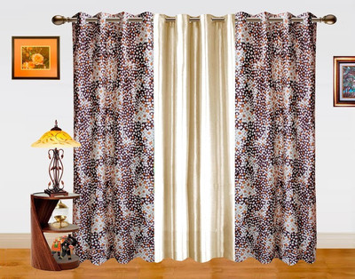 7% OFF on Dekor World 275 cm (9 ft) Polyester Long Door Curtain (Pack Of 3)(Geometric, White, Brown)