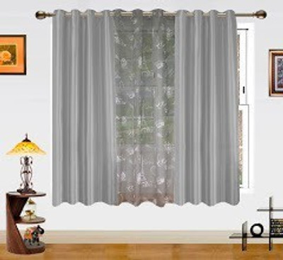 10% OFF on Dekor World 150 inch (5 ft) Polyester Window Curtain (Pack Of 3)(Solid, Grey)