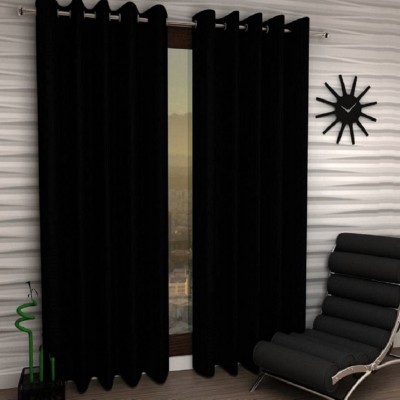 Panipat Textile Hub 274 cm (9 ft) Polyester Semi Transparent Long Door Curtain (Pack Of 2)(Floral, Black)