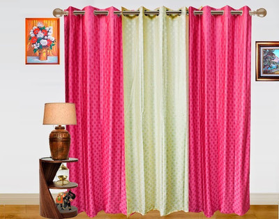 2% OFF on Dekor World 275 cm (9 ft) Polyester Long Door Curtain (Pack Of 3)(Self Design, White, Pink)