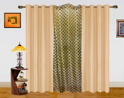 6% OFF on Dekor World 275 cm (9 ft) Polyester Long Door Curtain (Pack Of 3)(Geometric, Green, Beige)