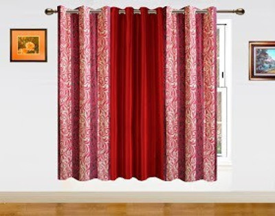 10% OFF on Dekor World 150 cm (5 ft) Polyester Window Curtain (Pack Of 3)(Striped, Maroon)