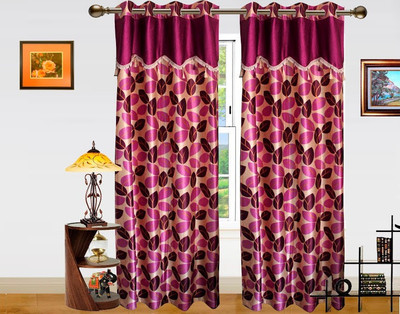3% OFF on Dekor World 215 inch (7 ft) Polyester Door Curtain (Pack Of 2)(Floral, Purple)