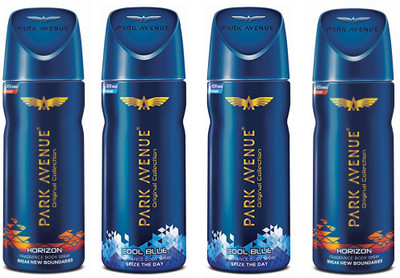 

Park Avenue COOL BLUE DEODORANT SPRAY 150 ML + HORIZON DEODORANT SPRAY 150 ML Deodorant Spray - For Men & Women(150 ml, Pack of 4)