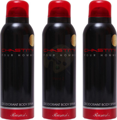 

Rasasi Chastity Deodorant (Pack of 3) Body Spray - For Men & Women(600 ml, Pack of 3)