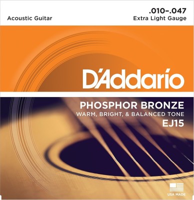 D'ADDARIO Acoustic EJ15 Phosphor Bronze Acoustic xtra Light, 10-47 BY CHENNAI MUSICALS Guitar String(6 Strings)