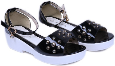 

FEETWELL Girls Velcro Wedges(Black